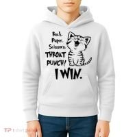 Cat Rock Paper Scissors Throat Punch I Win Kids Hoodie thumb 4