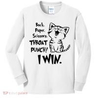 Cat Rock Paper Scissors Throat Punch I Win Kids Long Sleeve Shirt thumb 0