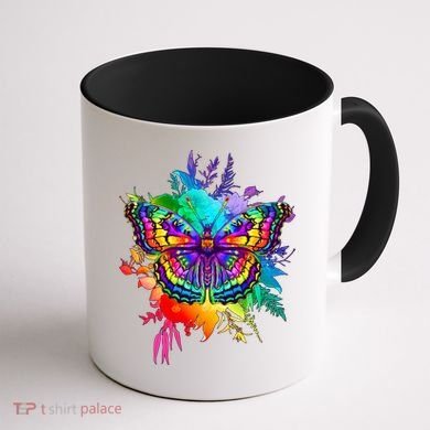 Colorful Rainbow Painted Butterfly Flowers Coffee Mug back