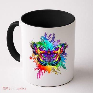 Colorful Rainbow Painted Butterfly Flowers Coffee Mug