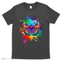 Colorful Rainbow Painted Butterfly Flowers T-Shirt thumb 0