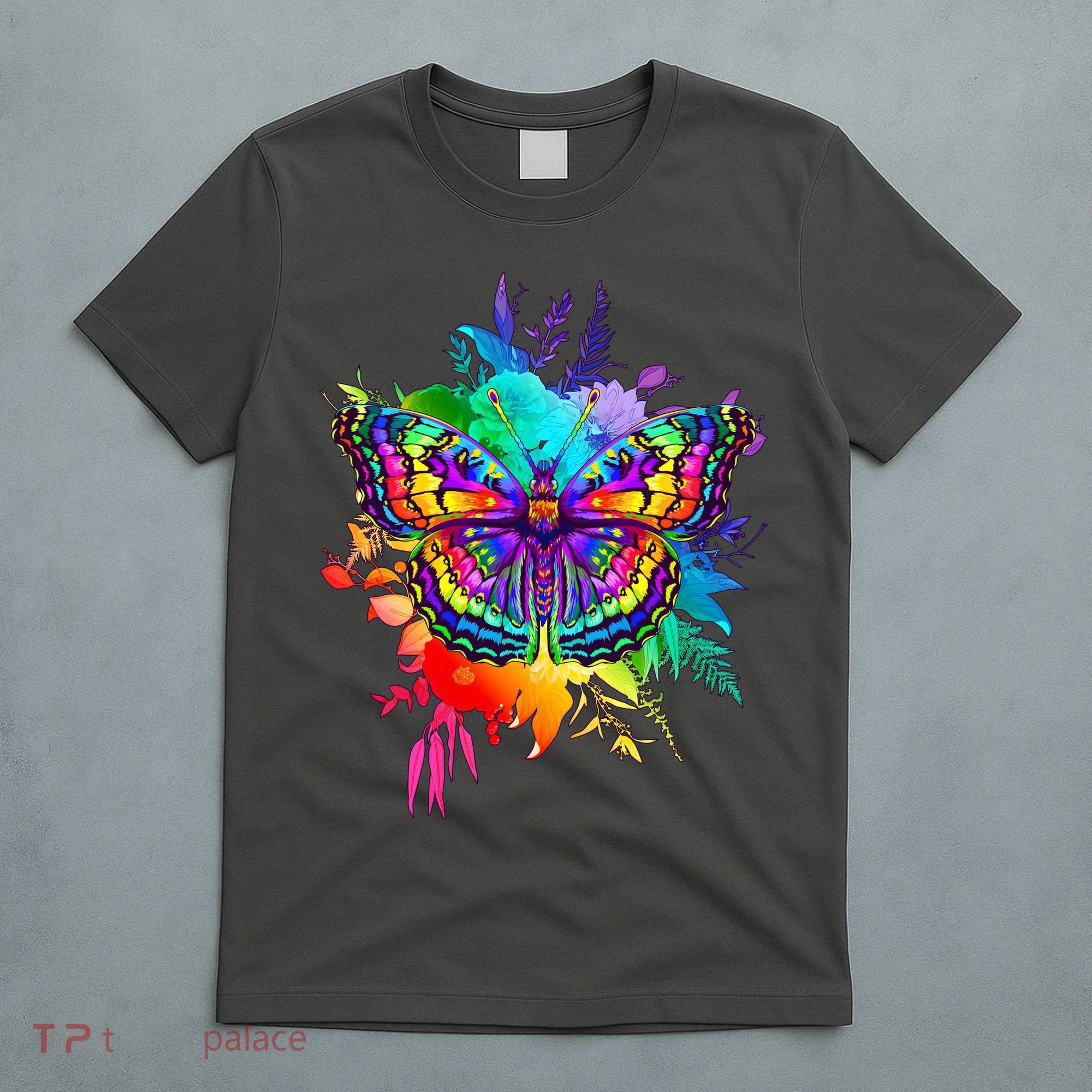 Colorful Rainbow Painted Butterfly Flowers T-Shirt