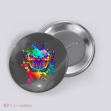 Colorful Rainbow Painted Butterfly Flowers Button