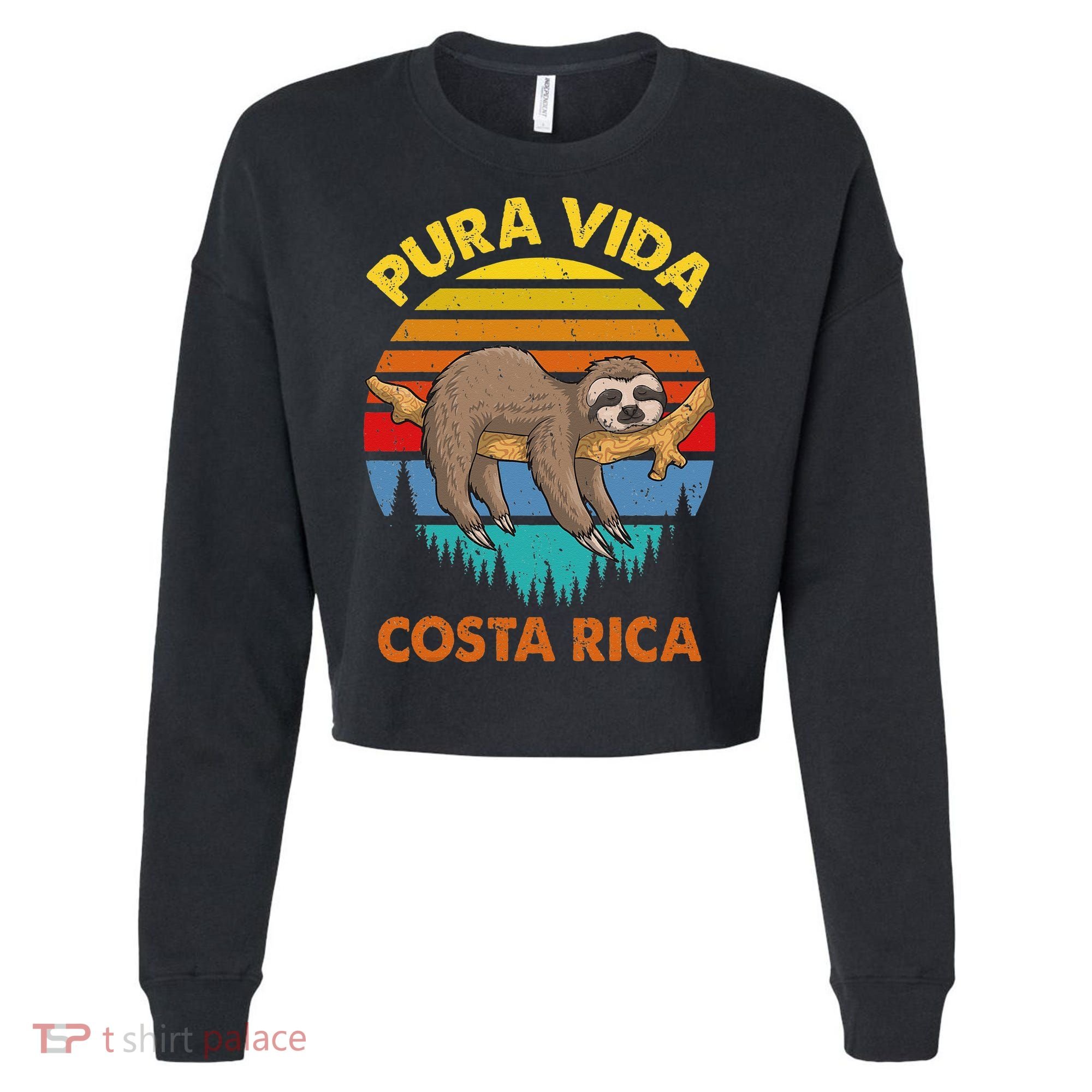 Costa Rica Pura Vida Sloth Cropped Pullover Crew
