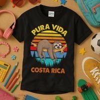 Costa Rica Pura Vida Sloth Kids T-Shirt thumb 3