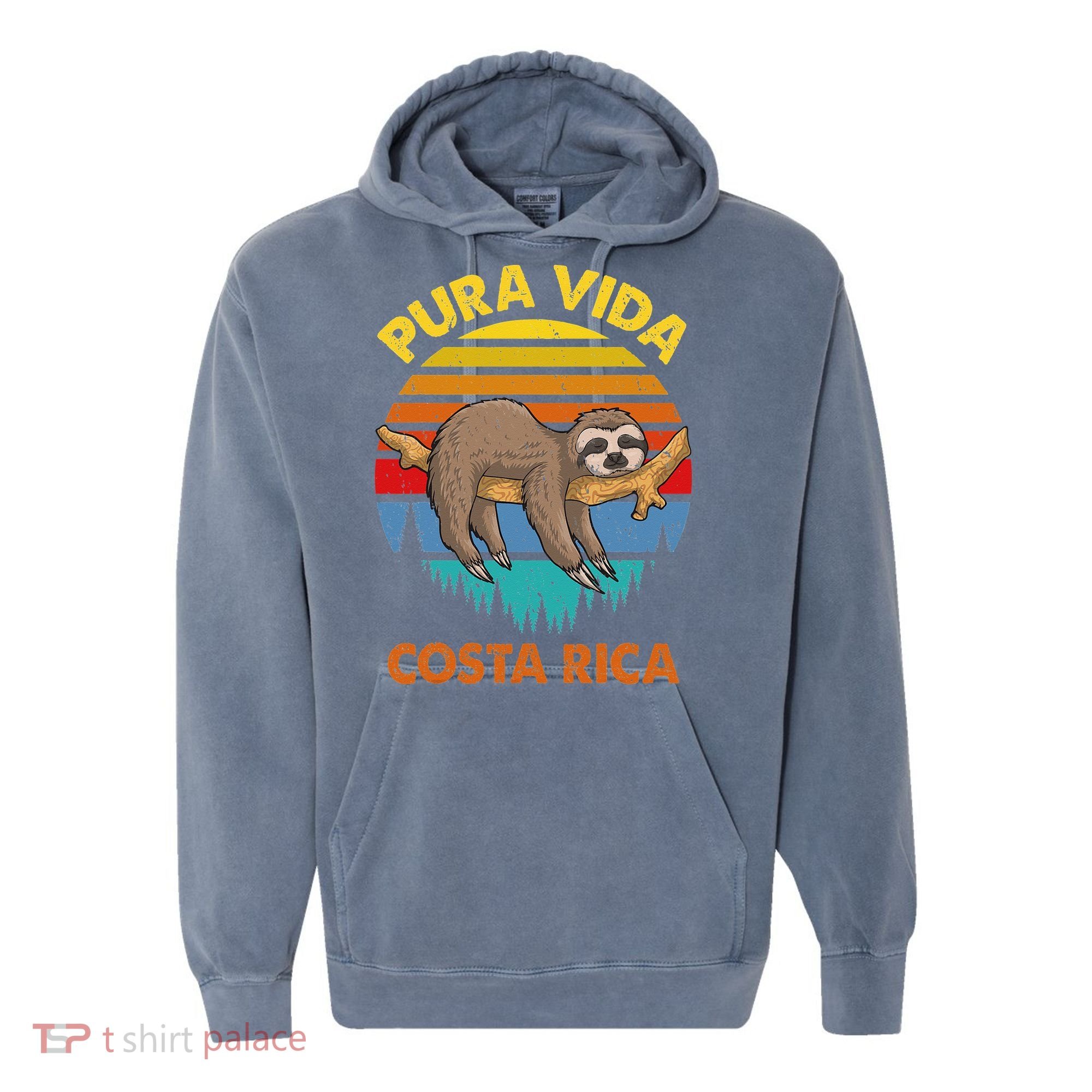 Costa Rica Pura Vida Sloth Comfort Colors Garment-Dyed Hooded Sweatshirt