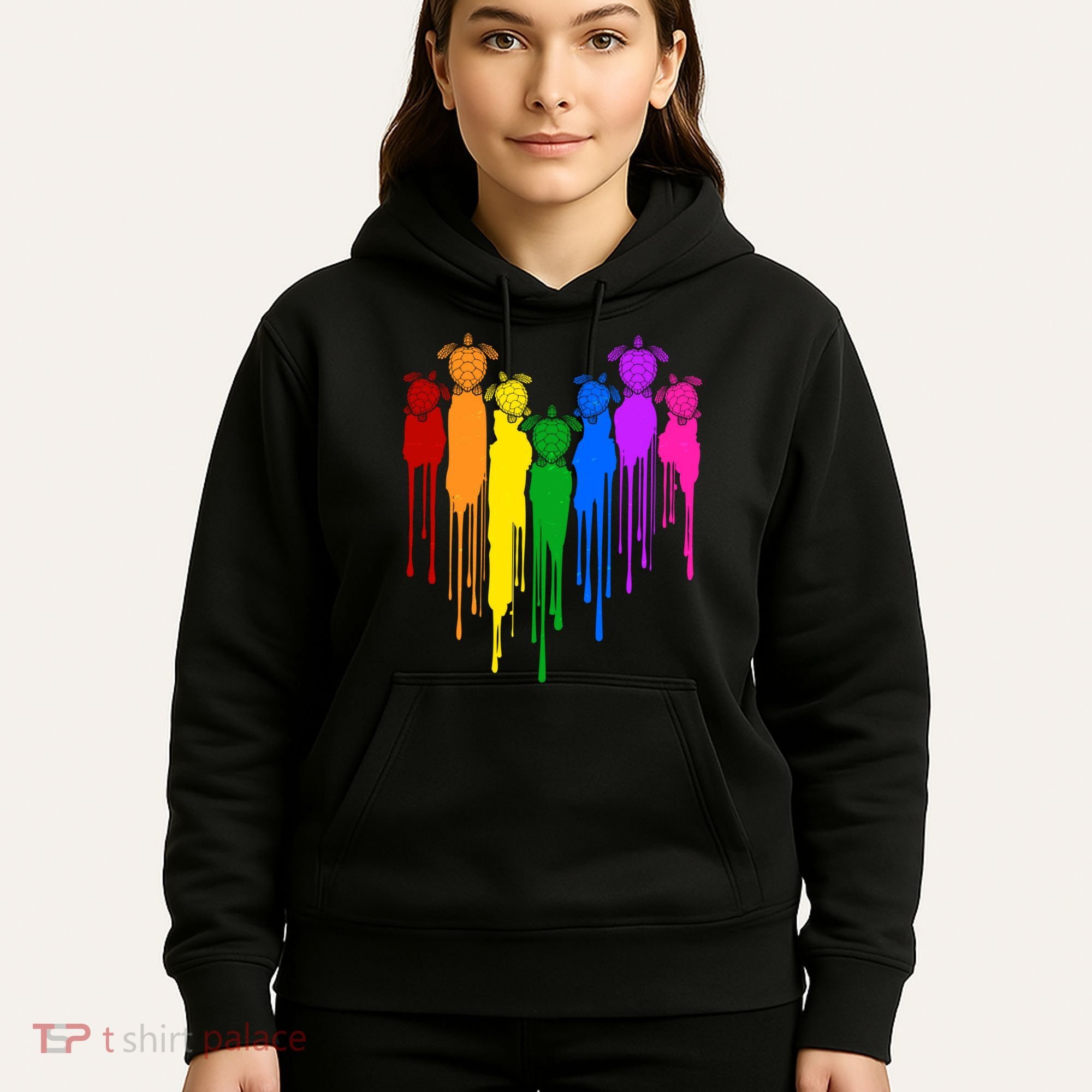 Cute Rainbow Painted Turtles Heart Hoodie