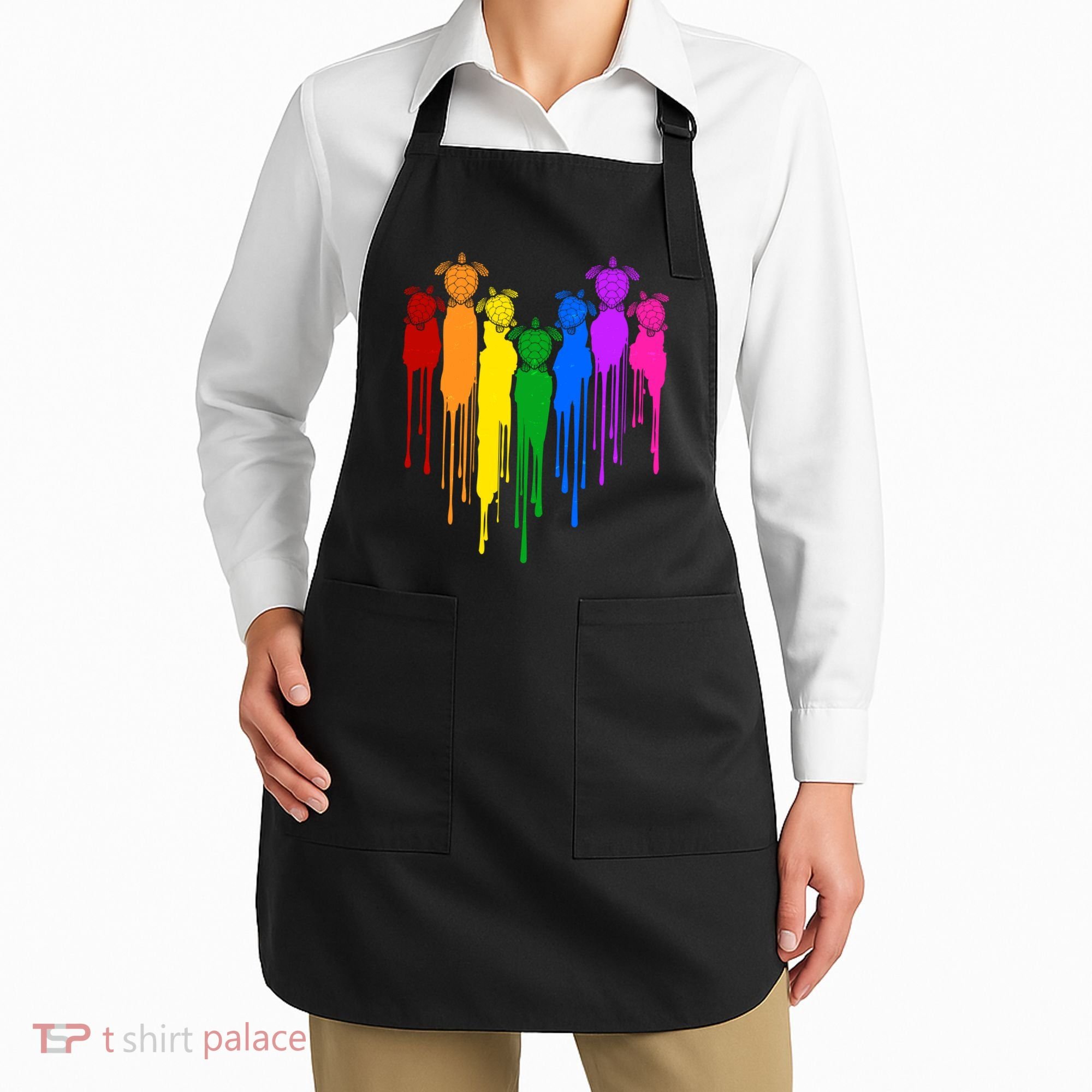 Cute Rainbow Painted Turtles Heart Apron