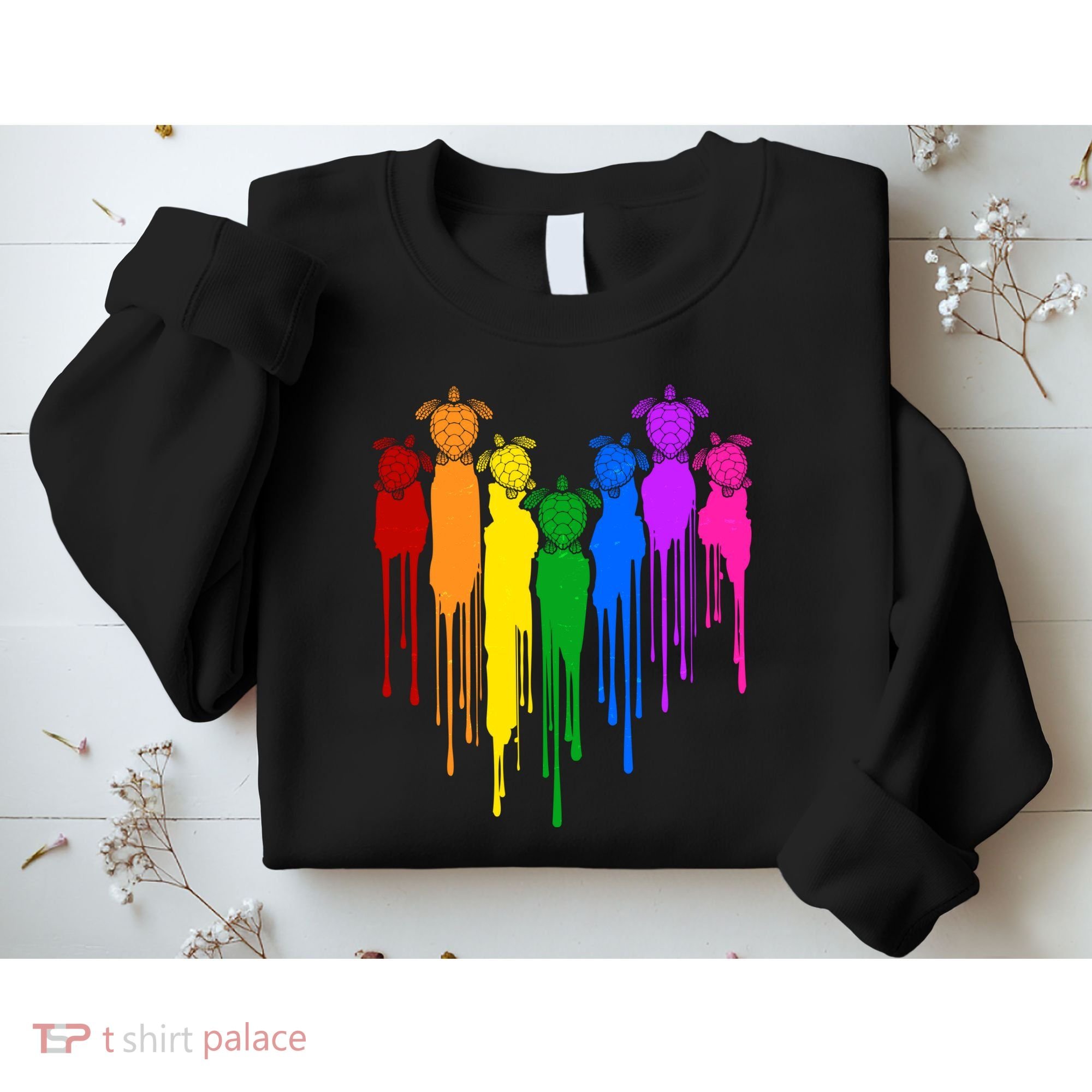 Cute Rainbow Painted Turtles Heart Sweatshirt