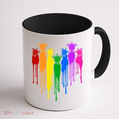 Cute Rainbow Painted Turtles Heart Coffee Mug back