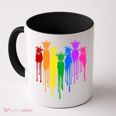 Cute Rainbow Painted Turtles Heart Coffee Mug