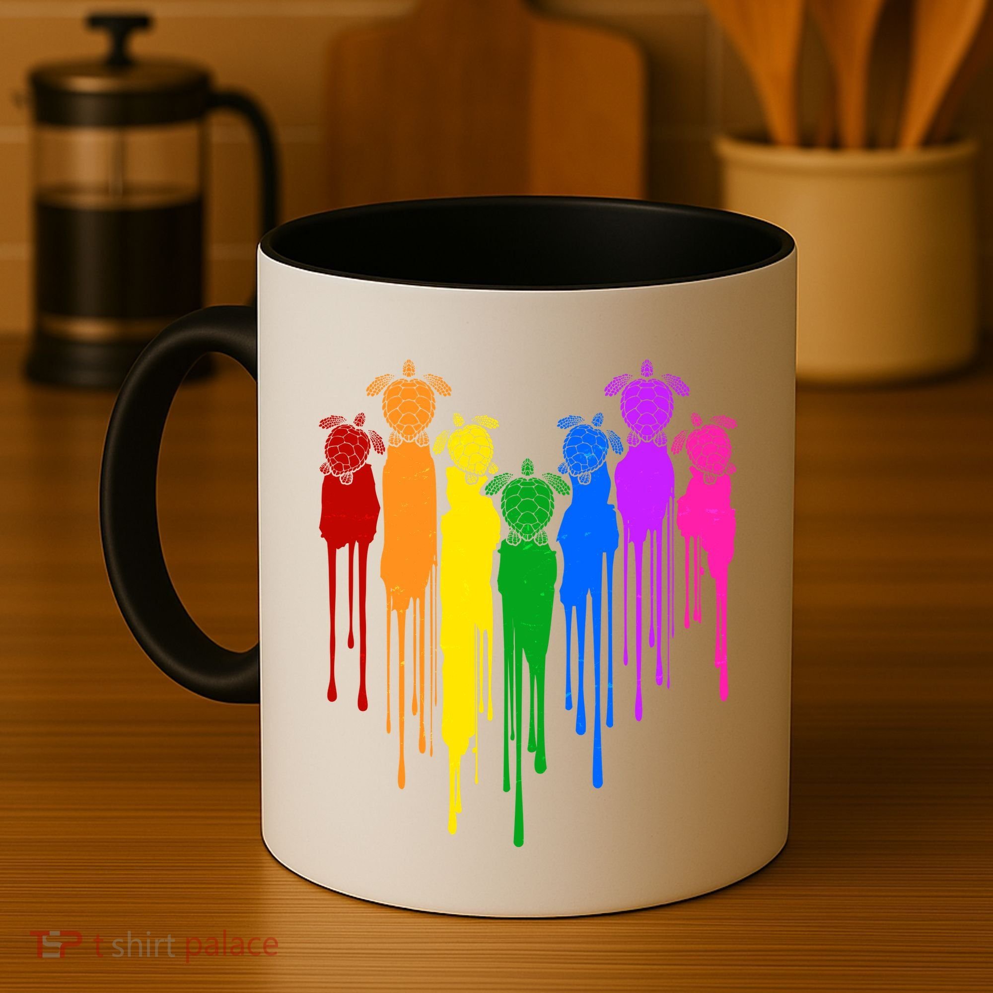 Cute Rainbow Painted Turtles Heart Coffee Mug
