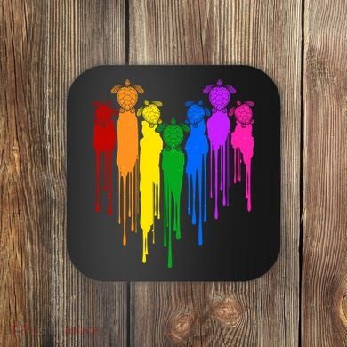 Cute Rainbow Painted Turtles Heart Coaster