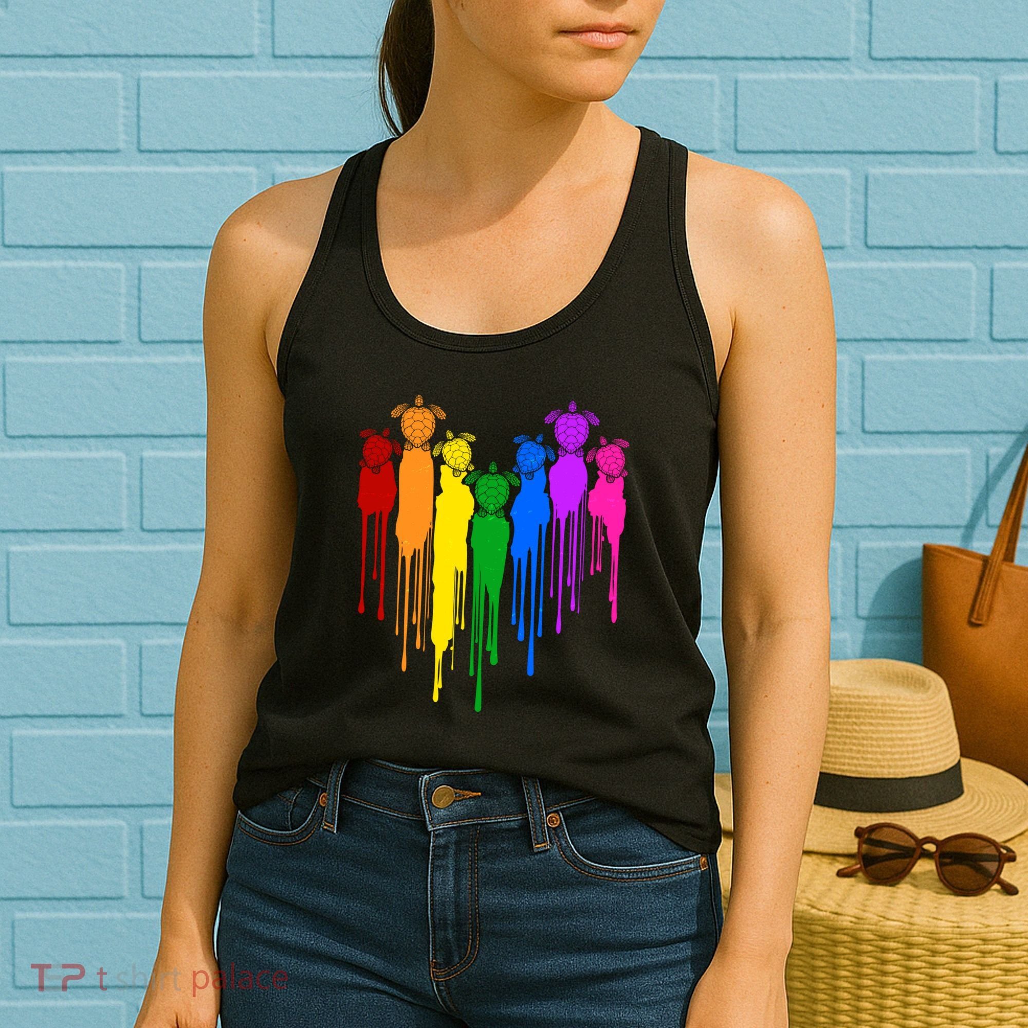 Cute Rainbow Painted Turtles Heart Women's Tank Top