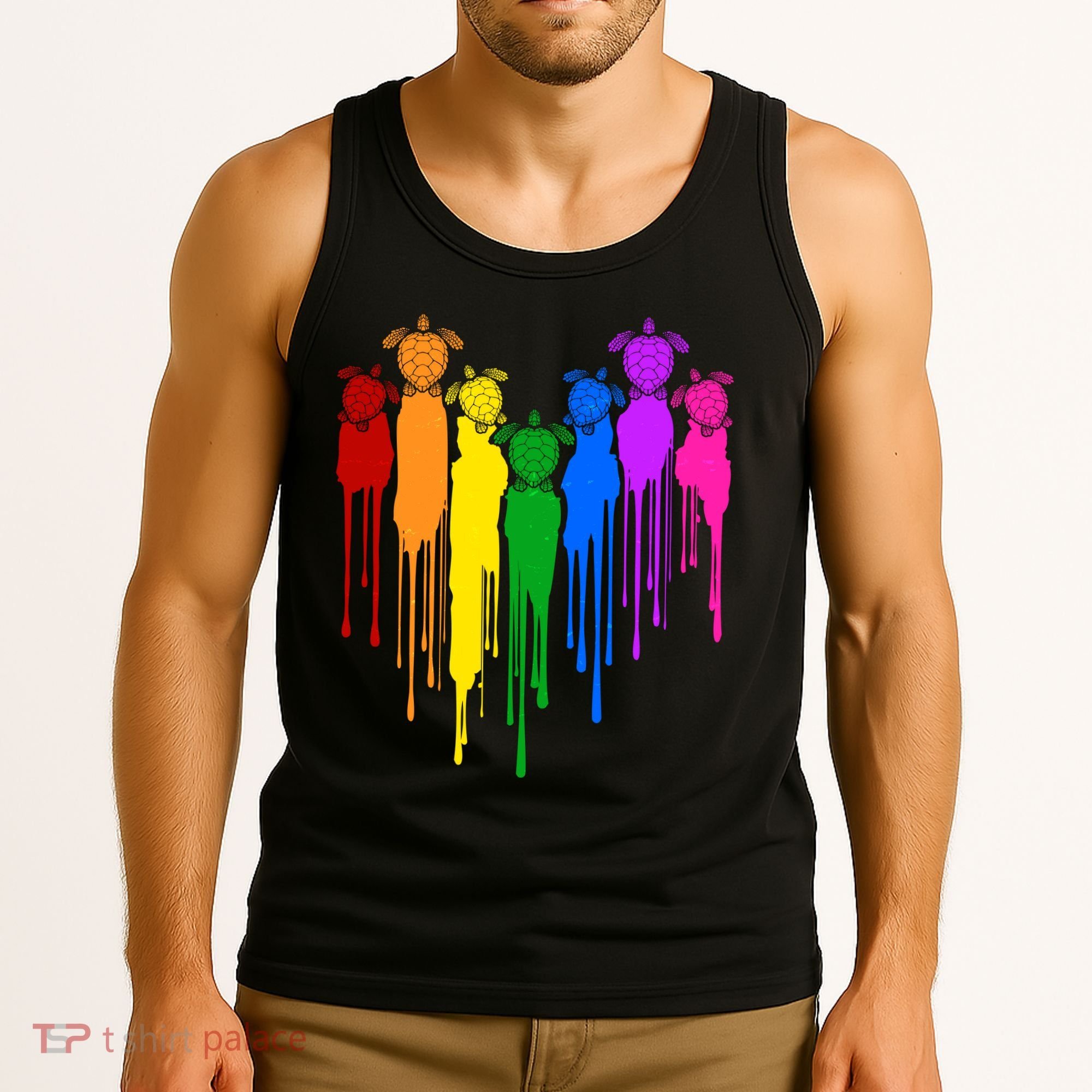 Cute Rainbow Painted Turtles Heart Tank Top
