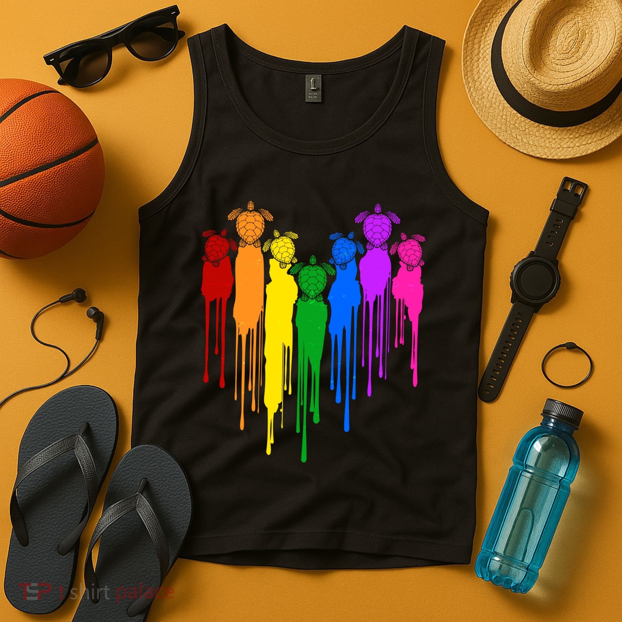Cute Rainbow Painted Turtles Heart Tank Top