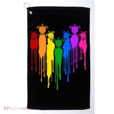 Cute Rainbow Painted Turtles Heart Golf Towel