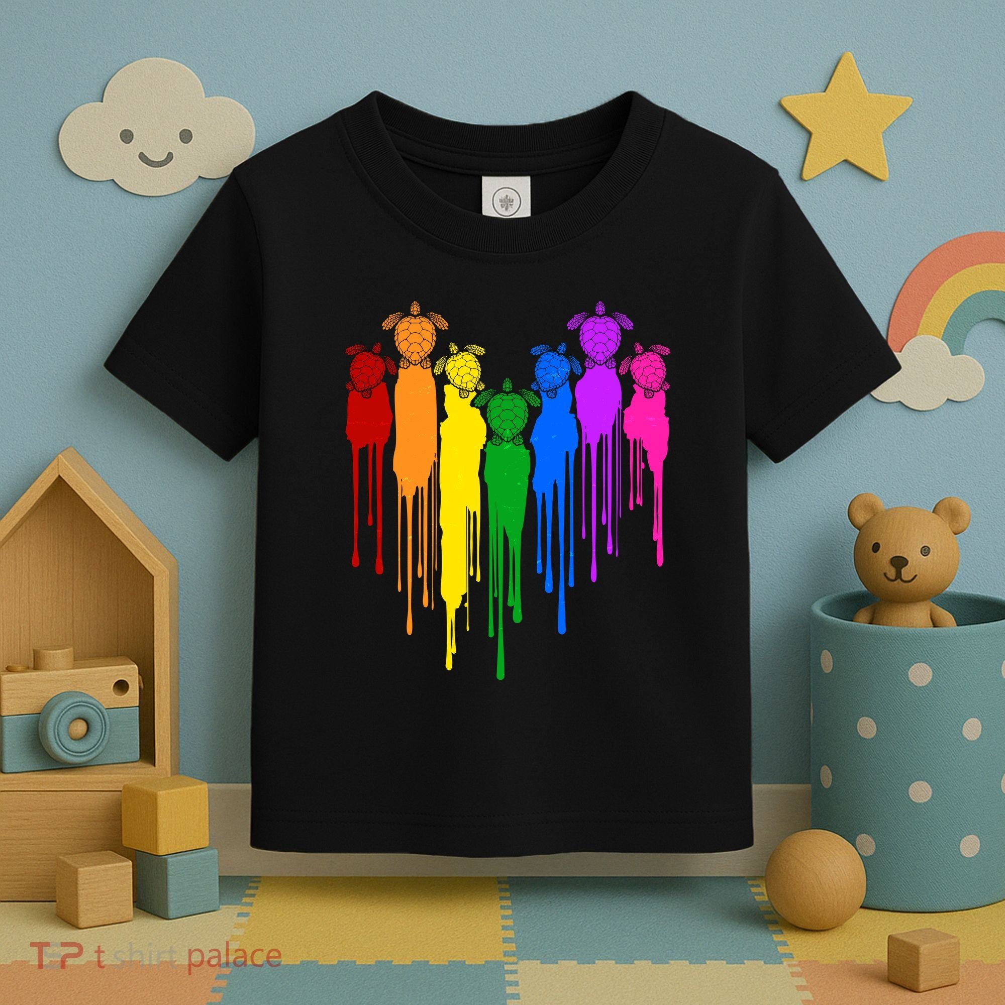 Cute Rainbow Painted Turtles Heart Toddler T-Shirt