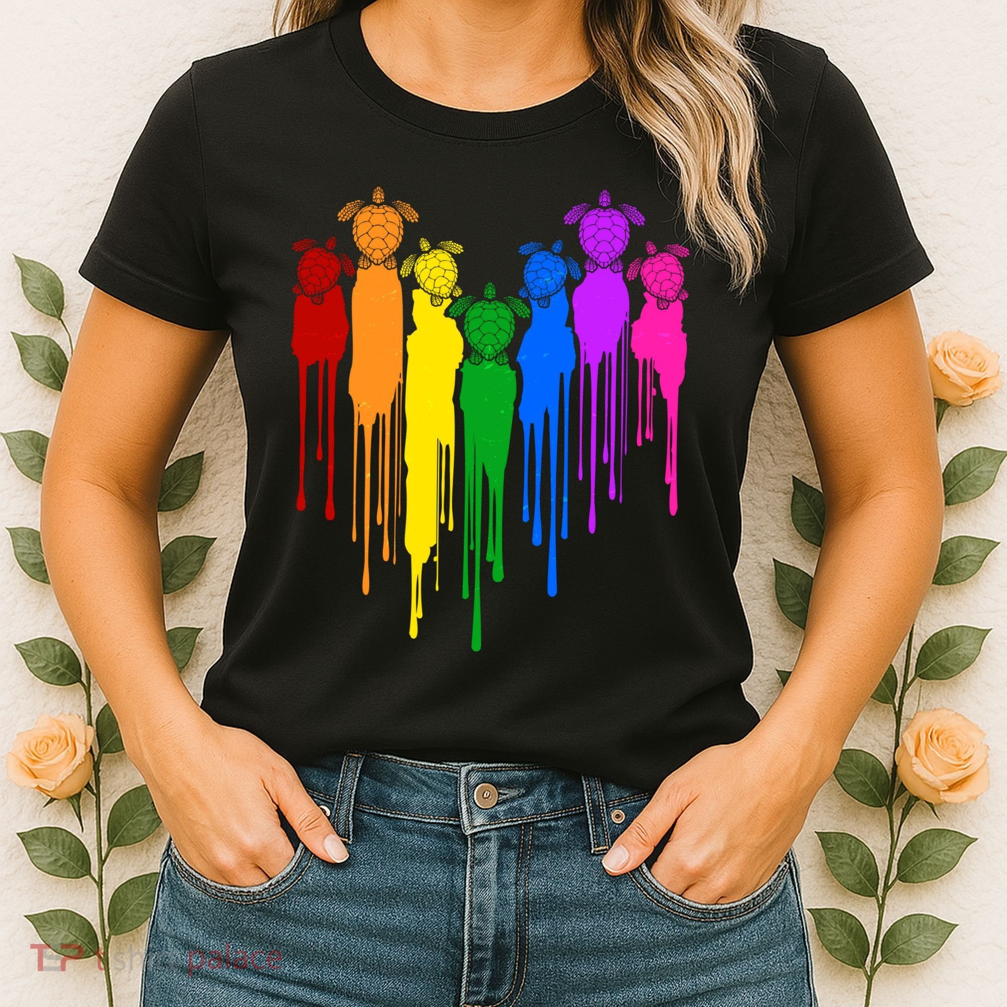 Cute Rainbow Painted Turtles Heart Women's T-Shirt