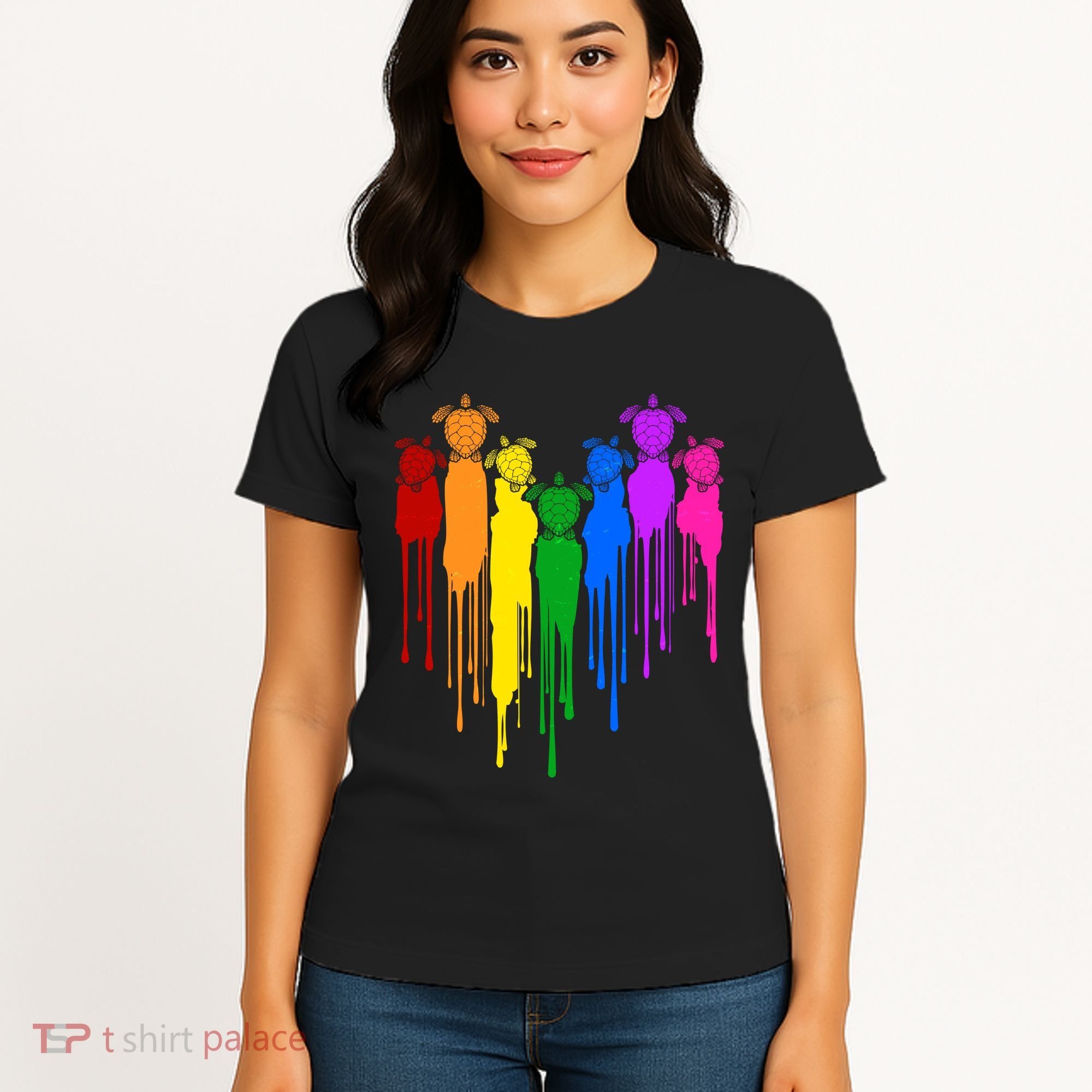 Cute Rainbow Painted Turtles Heart Women's T-Shirt