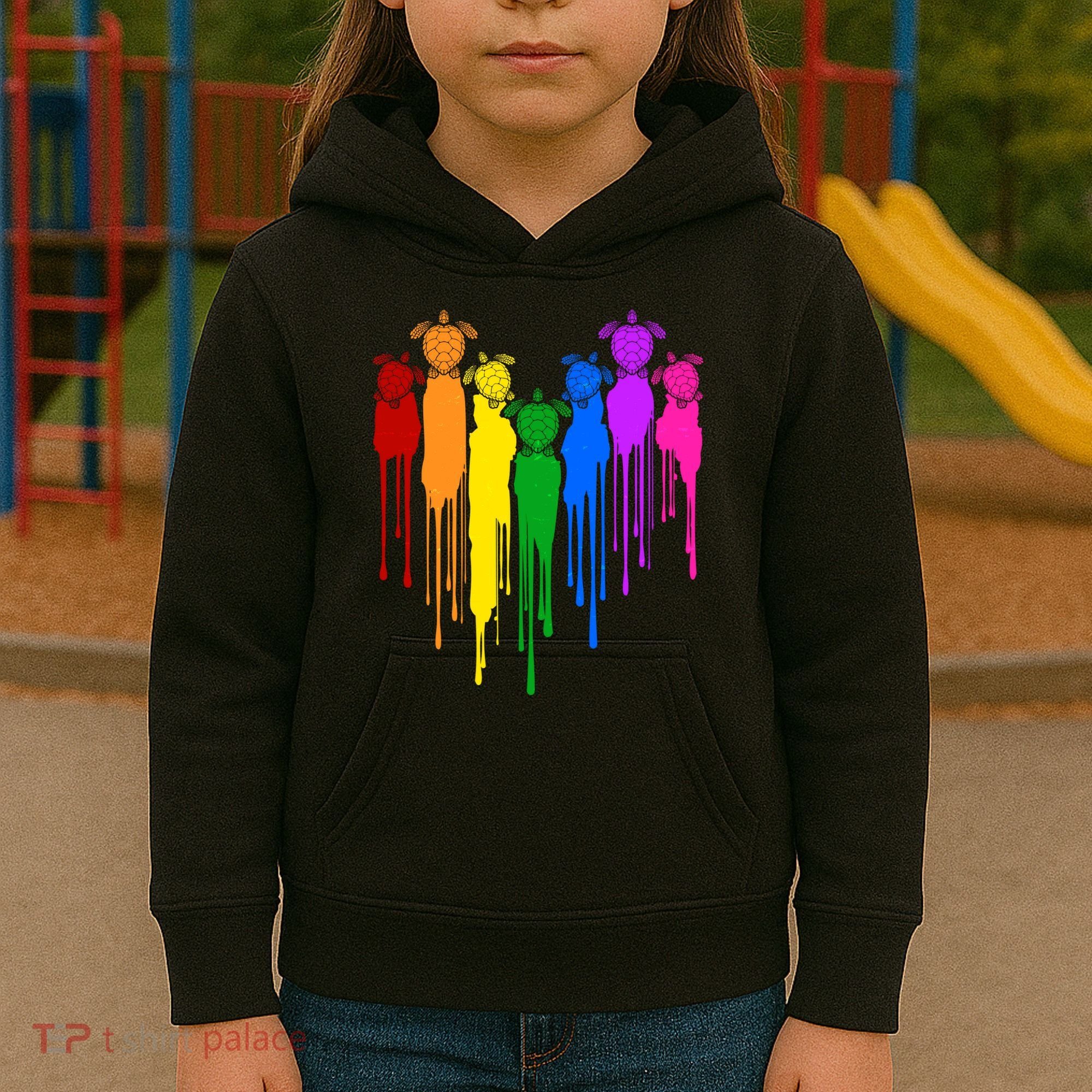 Cute Rainbow Painted Turtles Heart Kids Hoodie