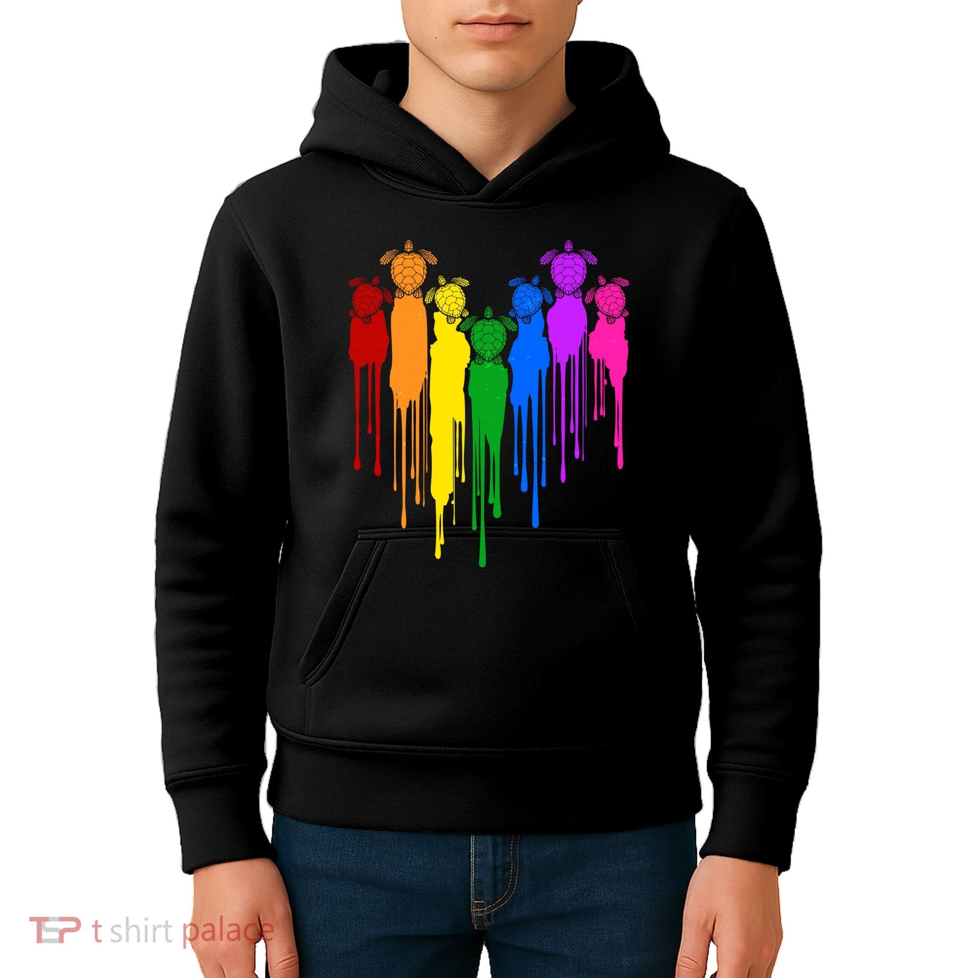 Cute Rainbow Painted Turtles Heart Kids Hoodie