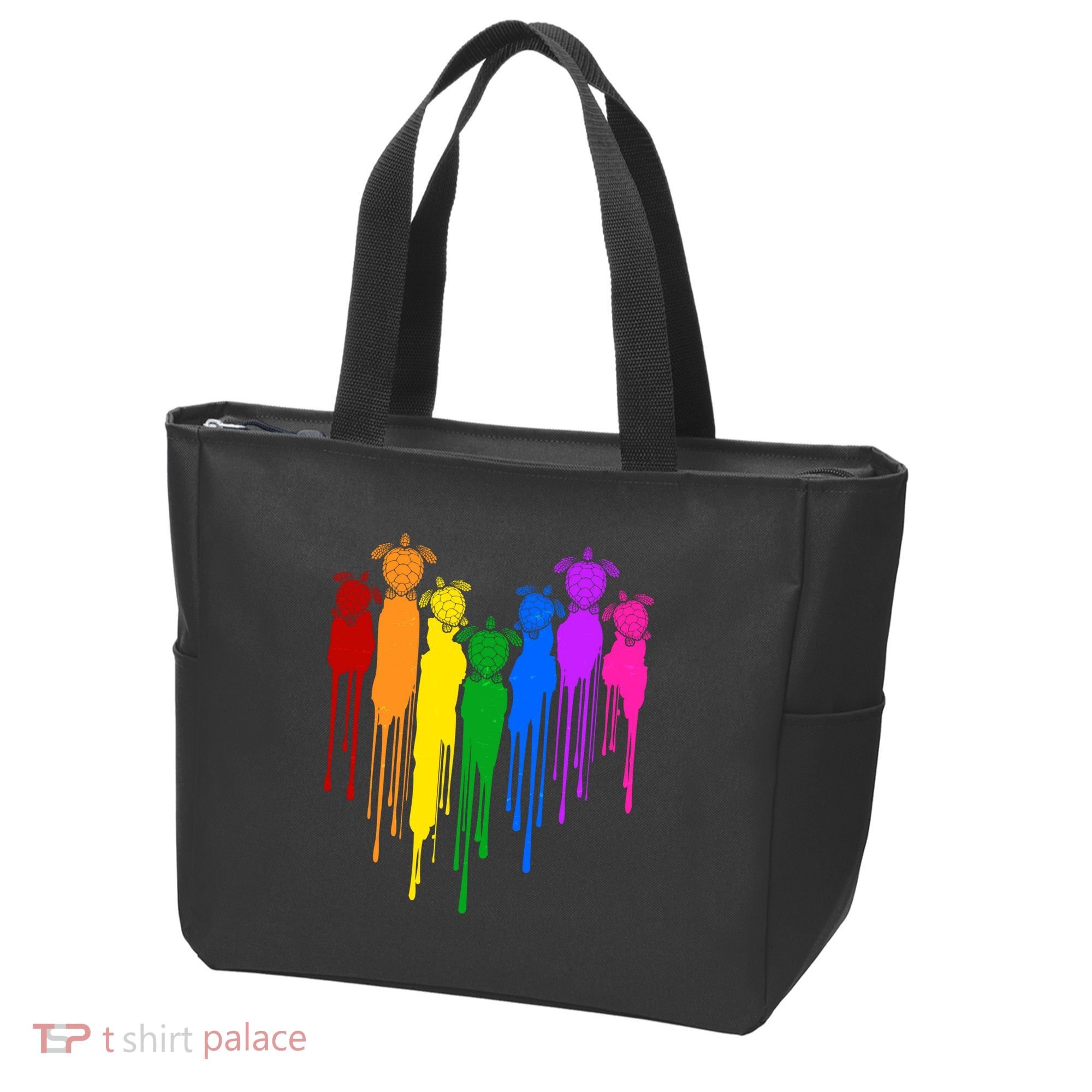 Cute Rainbow Painted Turtles Heart Tote Bag
