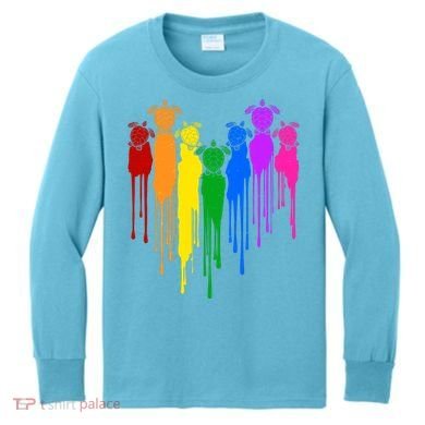 Cute Rainbow Painted Turtles Heart Kids Long Sleeve Shirt