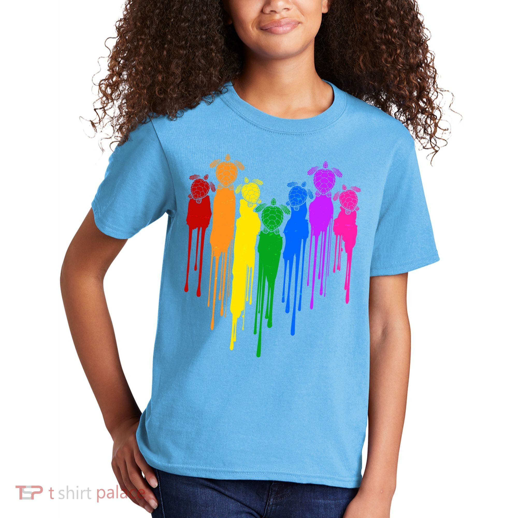 Cute Rainbow Painted Turtles Heart Kids T-Shirt