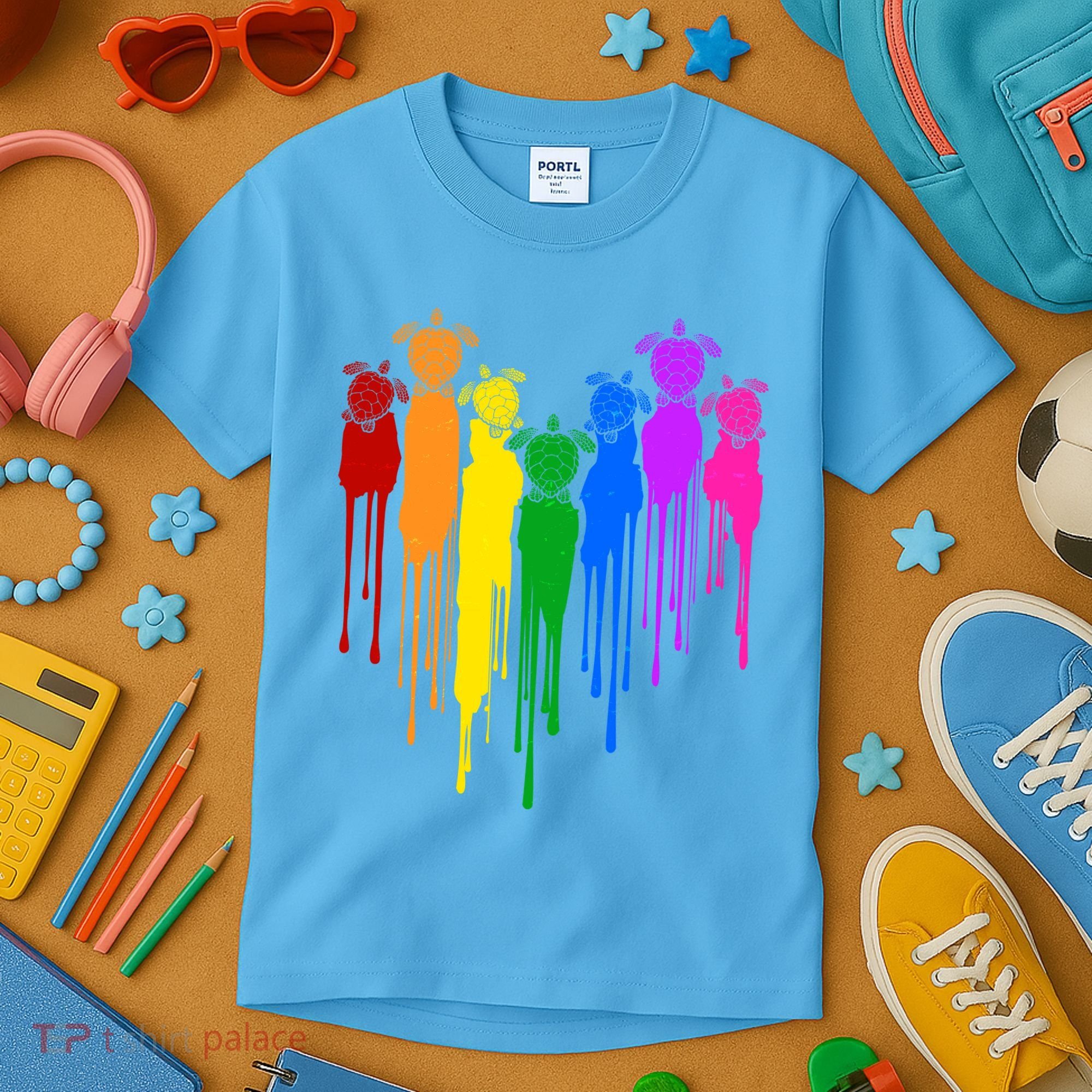 Cute Rainbow Painted Turtles Heart Kids T-Shirt