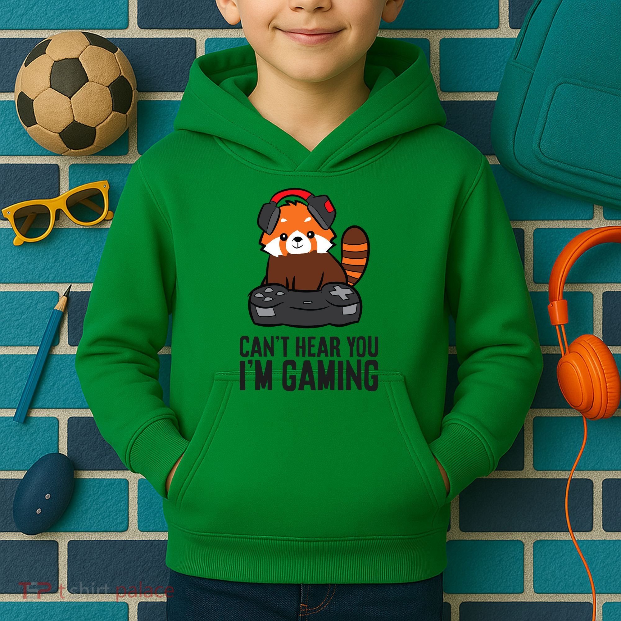 Cute Red Panda Gaming CanT Hear You IM Gaming Kids Hoodie