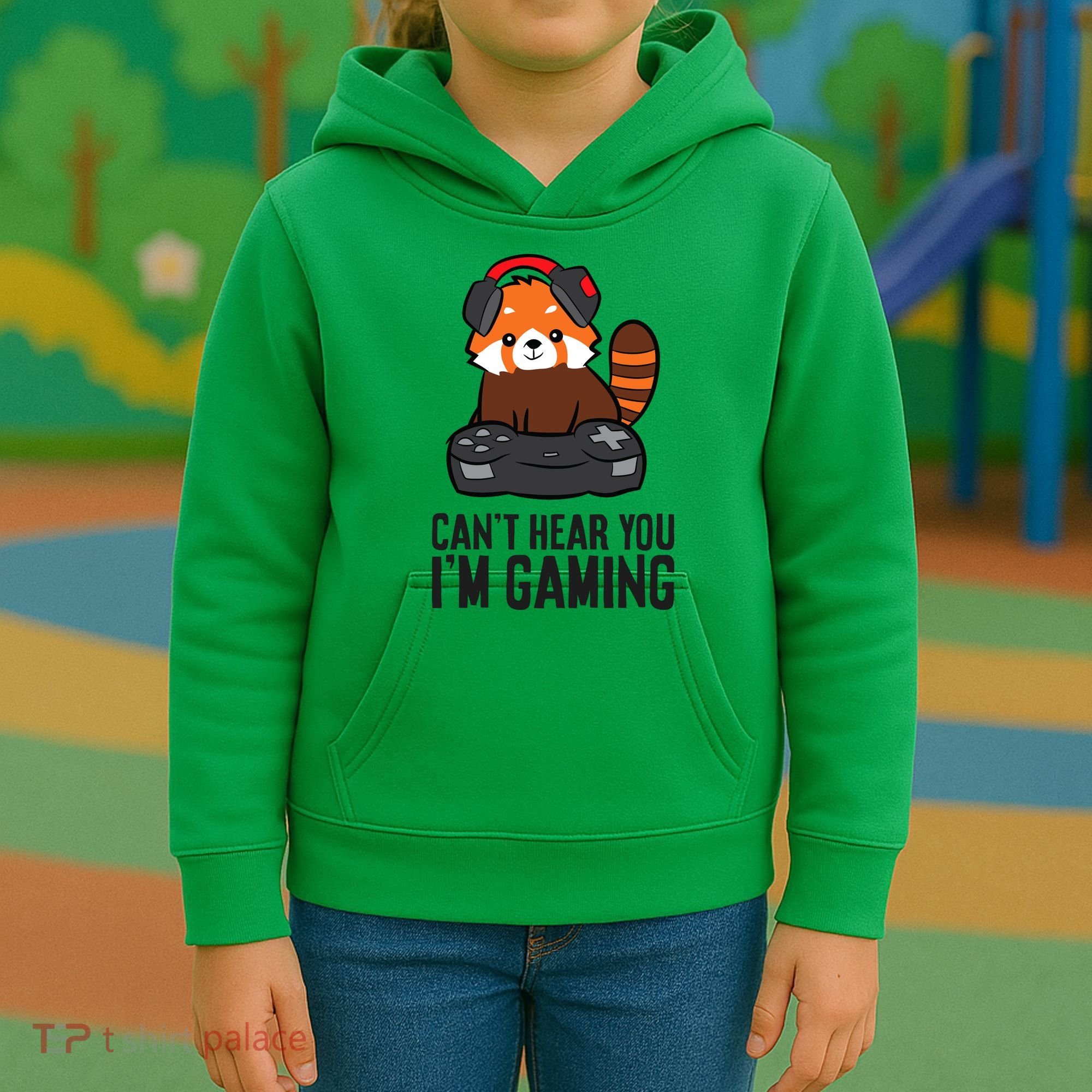 Cute Red Panda Gaming CanT Hear You IM Gaming Kids Hoodie