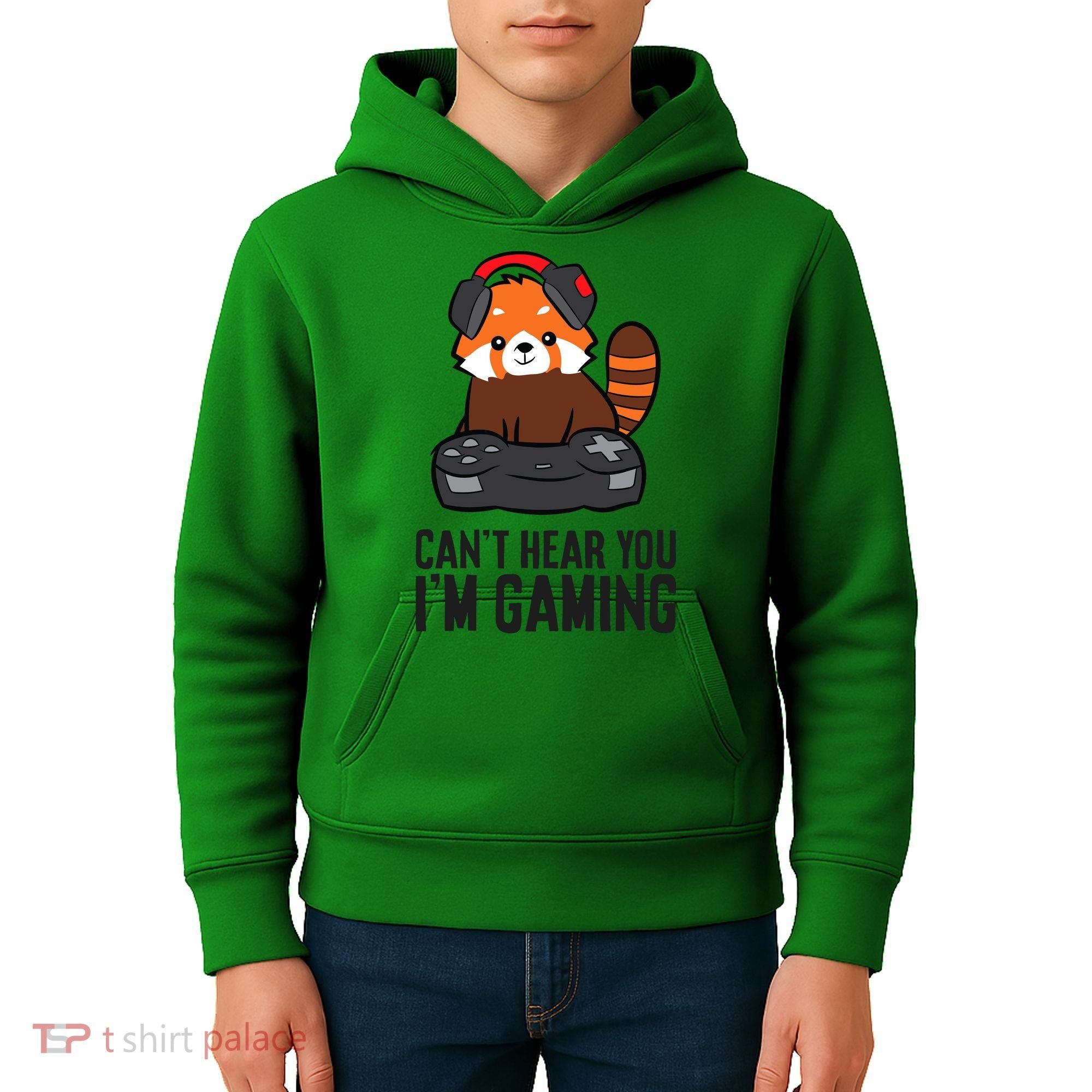 Cute Red Panda Gaming CanT Hear You IM Gaming Kids Hoodie
