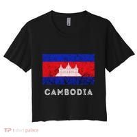 Cambodia Royal Palace Cambodian Flag Kampuchean Roots Women's Crop Top Tee thumb 0