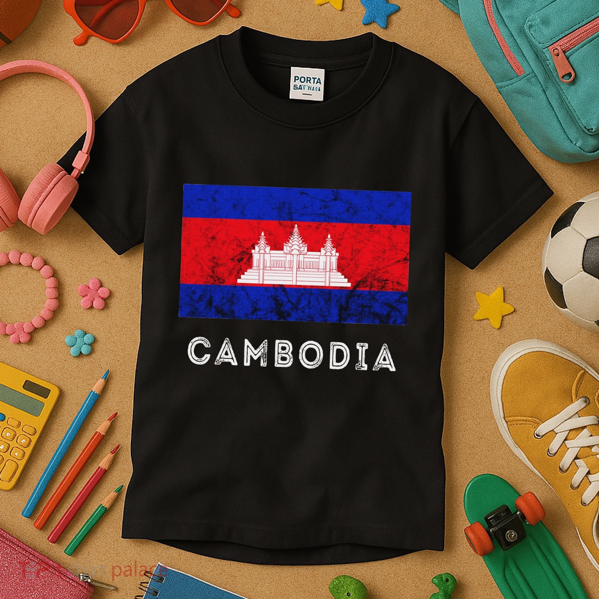 Cambodia Royal Palace Cambodian Flag Kampuchean Roots Kids T-Shirt
