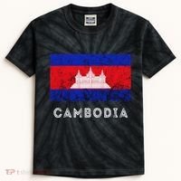 Cambodia Royal Palace Cambodian Flag Kampuchean Roots Kids Tie-Dye T-Shirt thumb 0