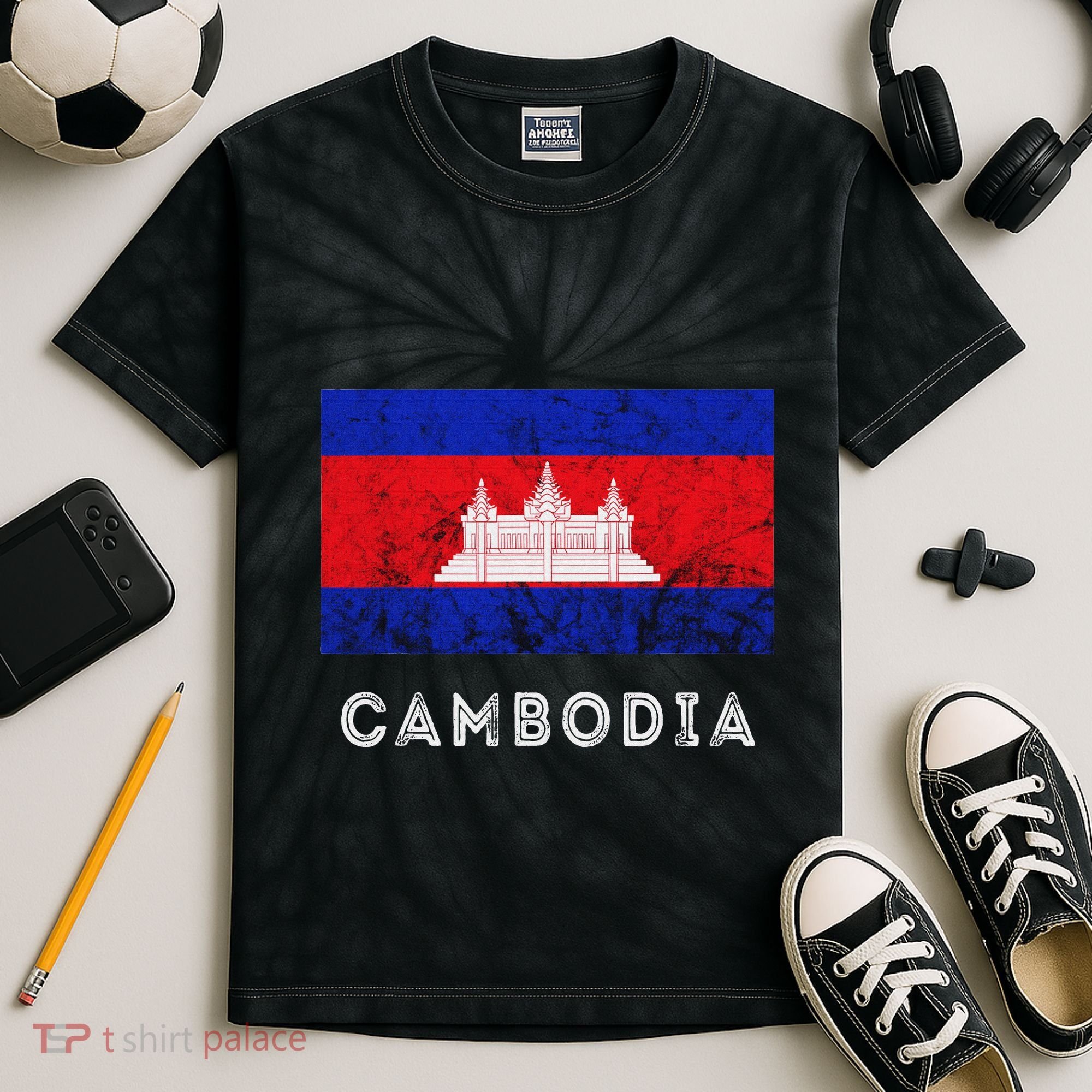 Cambodia Royal Palace Cambodian Flag Kampuchean Roots Kids Tie-Dye T-Shirt