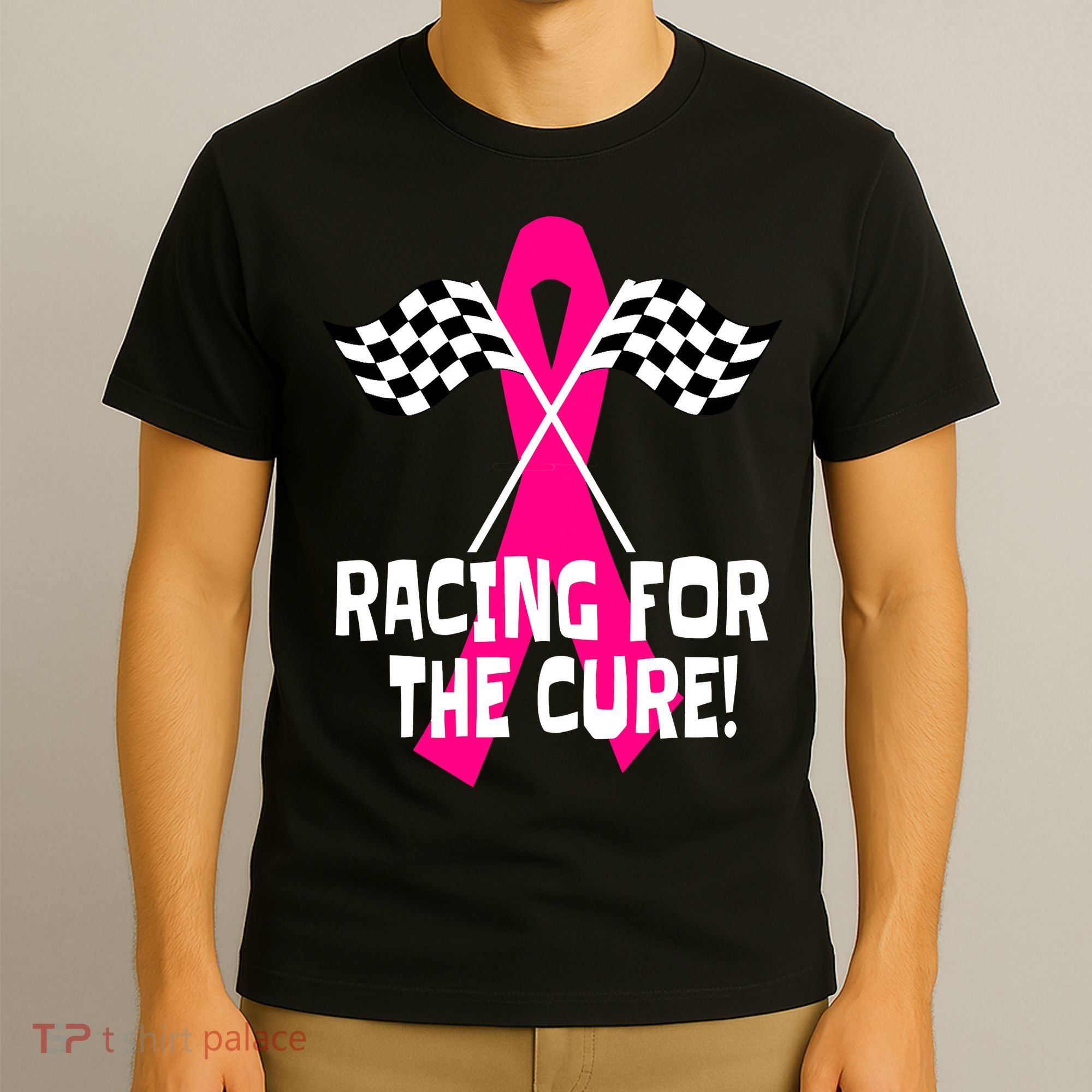 Car Races Racing For A Cure Pink Ribbon Breast Cancer T-Shirt