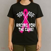 Car Races Racing For A Cure Pink Ribbon Breast Cancer T-Shirt thumb 4