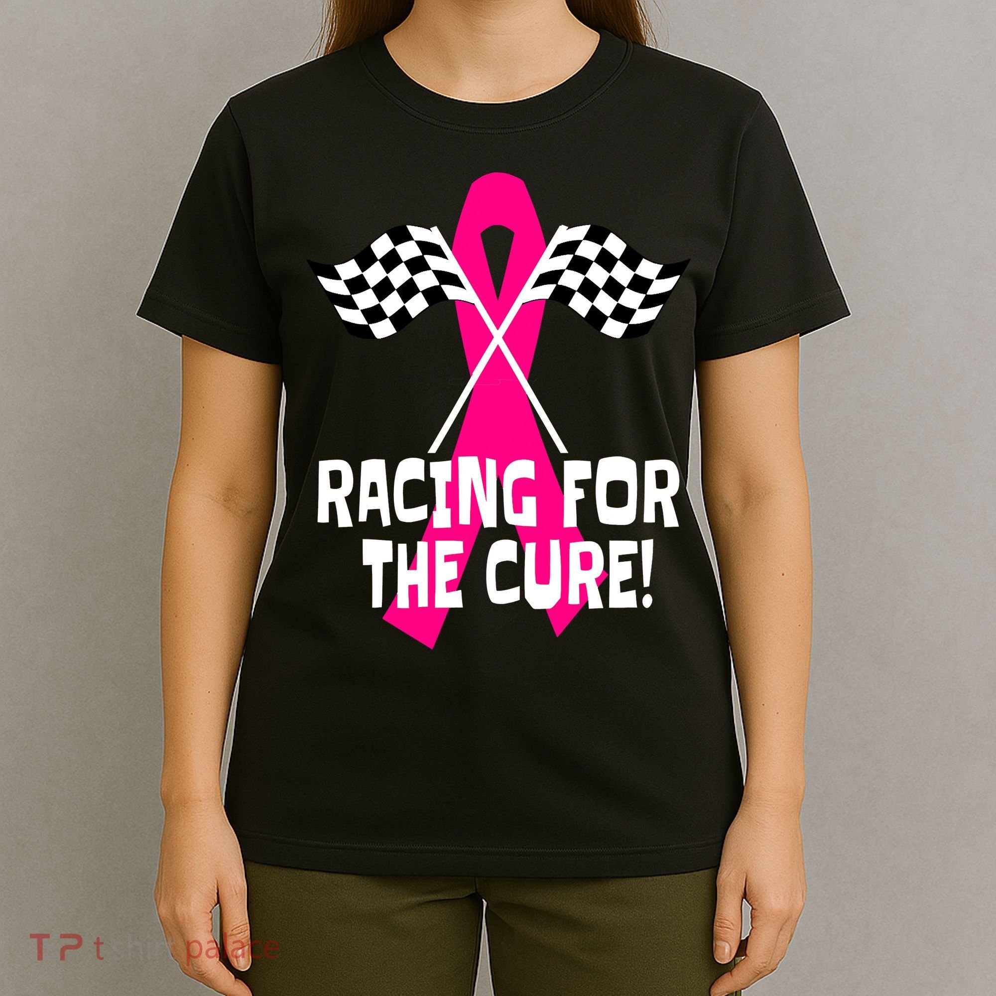 Car Races Racing For A Cure Pink Ribbon Breast Cancer T-Shirt