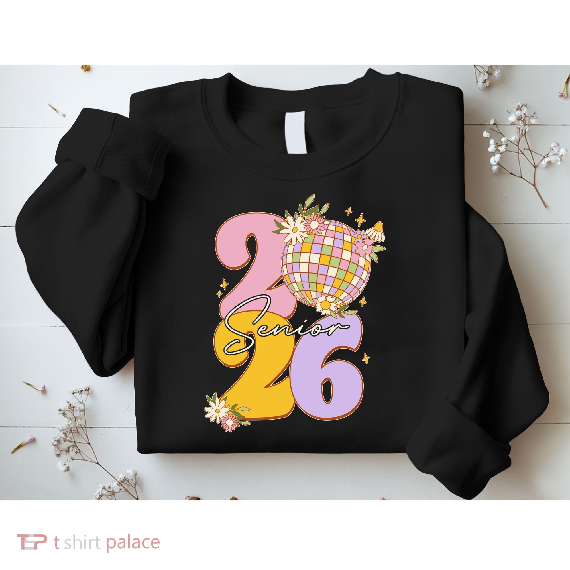 Cute Retro Senior 2026 Disco Ball Flowers Graduate Graduation Sweatshirt