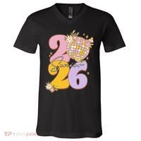 Cute Retro Senior 2026 Disco Ball Flowers Graduate Graduation V-Neck T-Shirt thumb 0