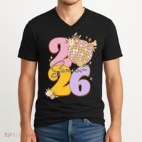 Cute Retro Senior 2026 Disco Ball Flowers Graduate Graduation V-Neck T-Shirt thumb 2