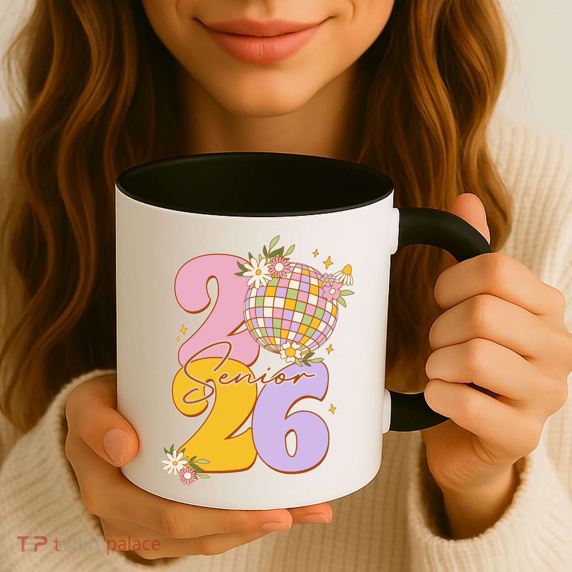 Cute Retro Senior 2026 Disco Ball Flowers Graduate Graduation Coffee Mug