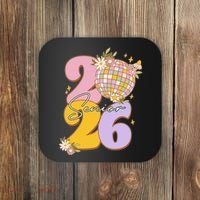 Cute Retro Senior 2026 Disco Ball Flowers Graduate Graduation Coaster thumb 0