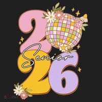 Cute Retro Senior 2026 Disco Ball Flowers Graduate Graduation Urban Oversized Heavyweight T-Shirt thumb 2