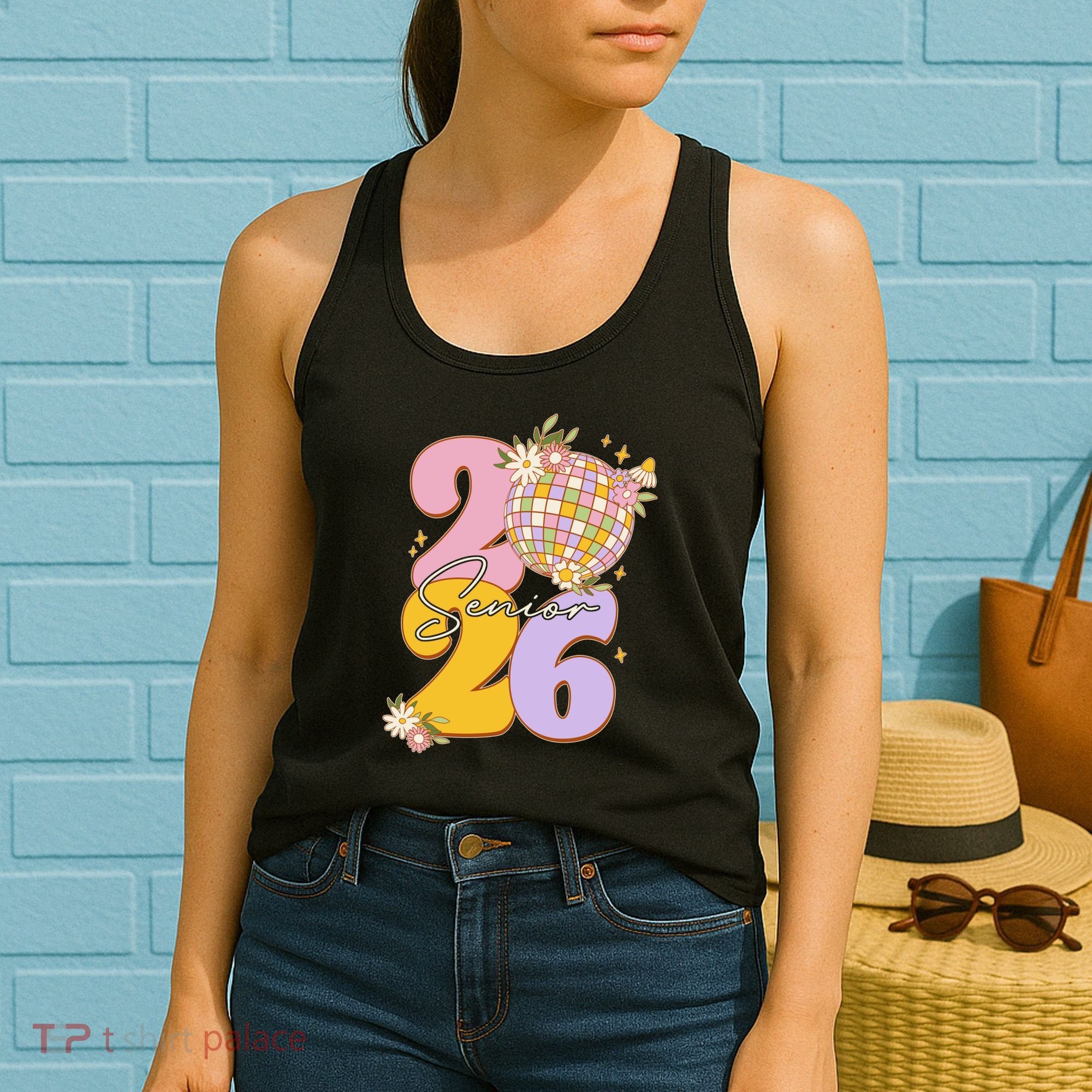 Cute Retro Senior 2026 Disco Ball Flowers Graduate Graduation Women's Tank Top