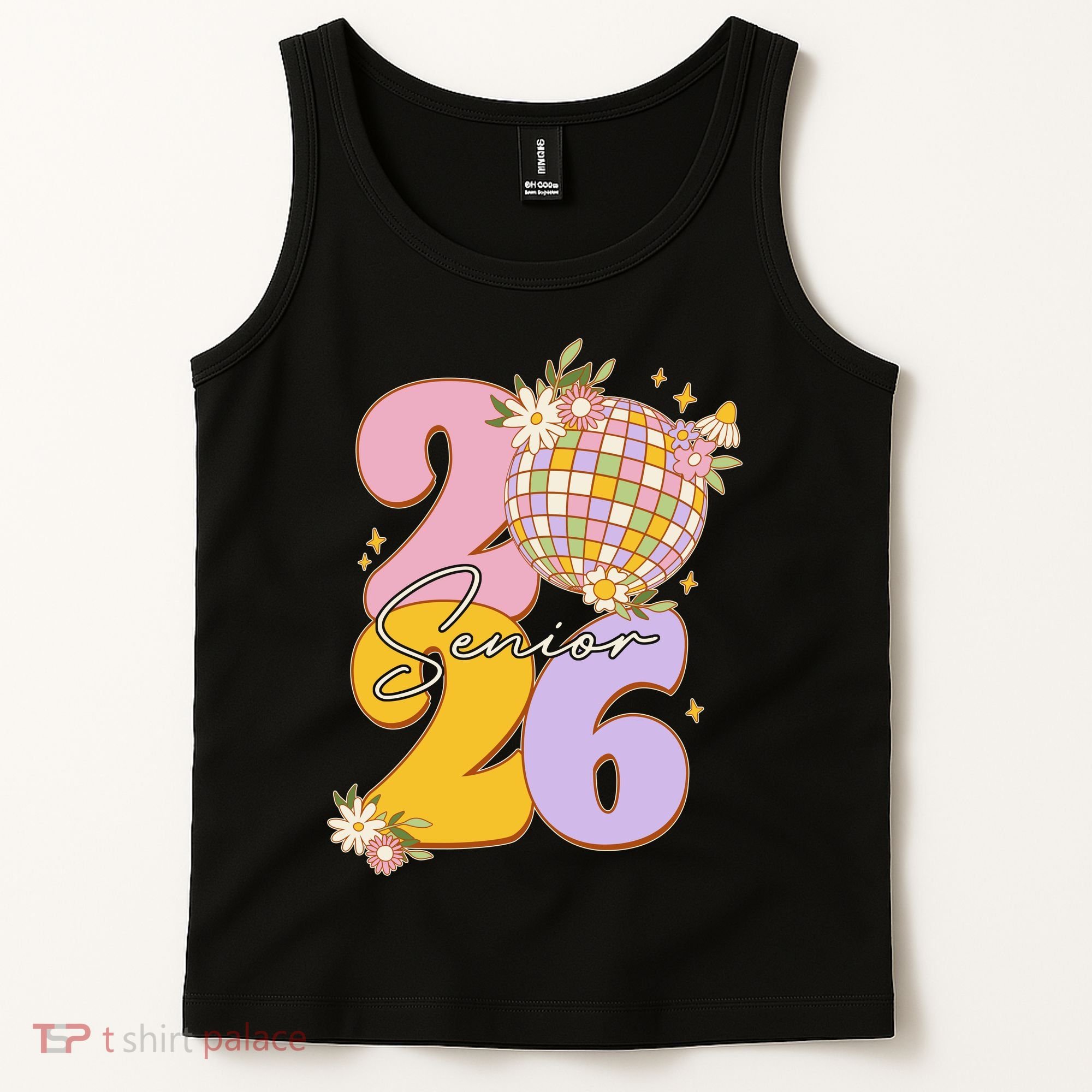Cute Retro Senior 2026 Disco Ball Flowers Graduate Graduation Tank Top