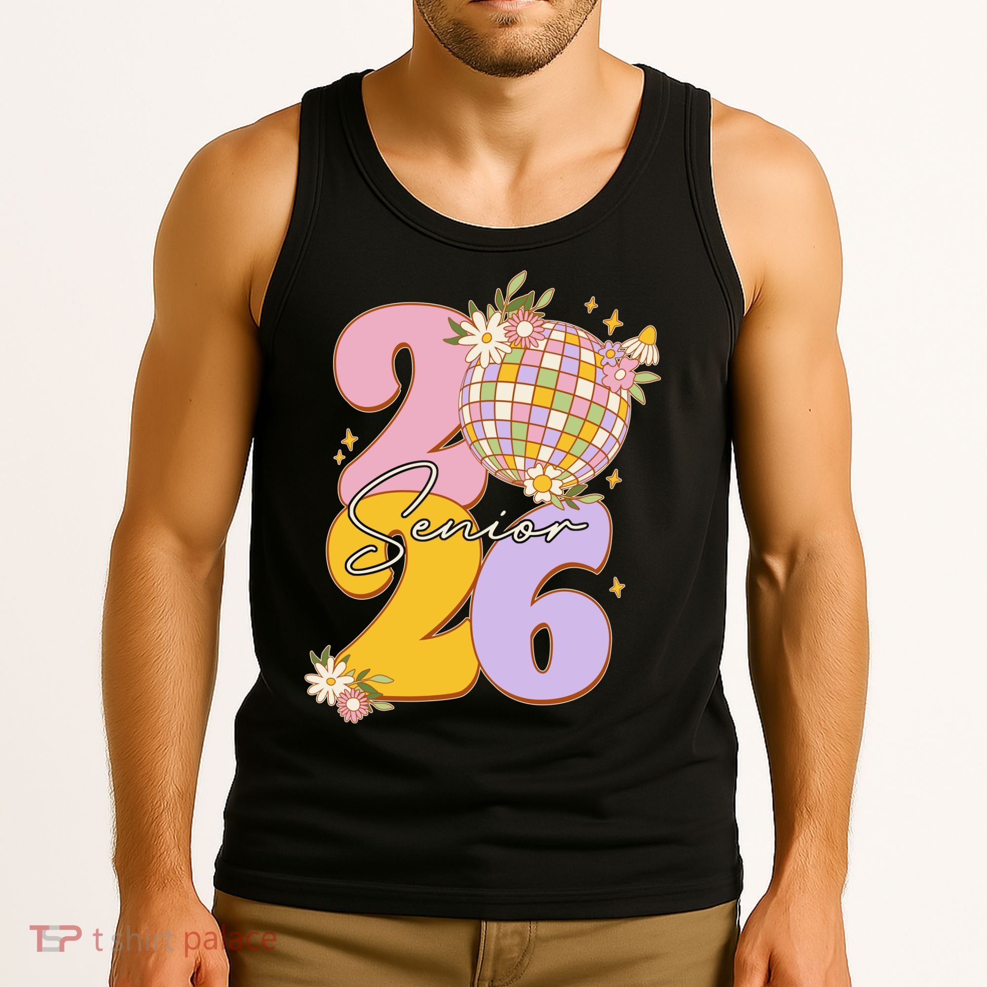 Cute Retro Senior 2026 Disco Ball Flowers Graduate Graduation Tank Top