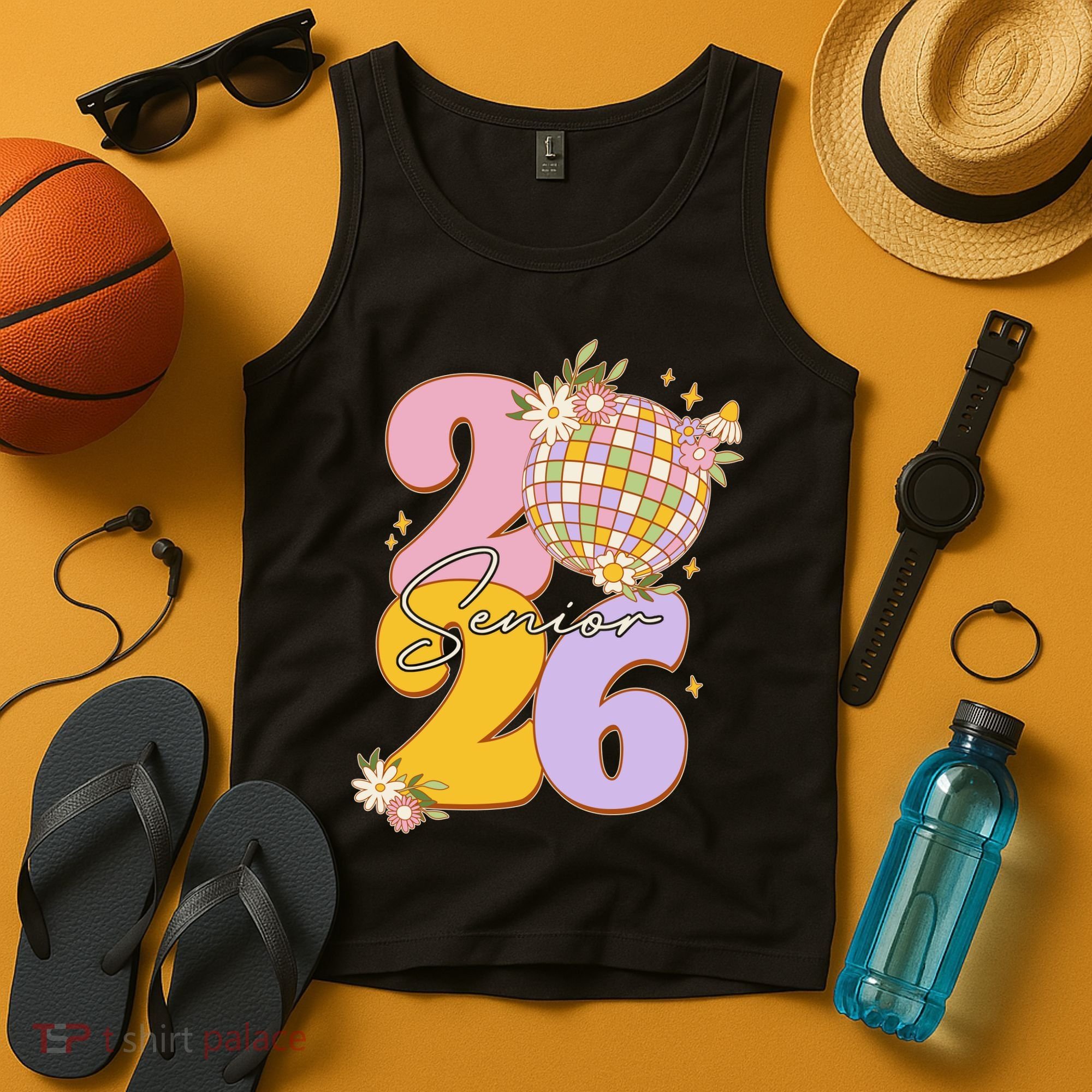 Cute Retro Senior 2026 Disco Ball Flowers Graduate Graduation Tank Top